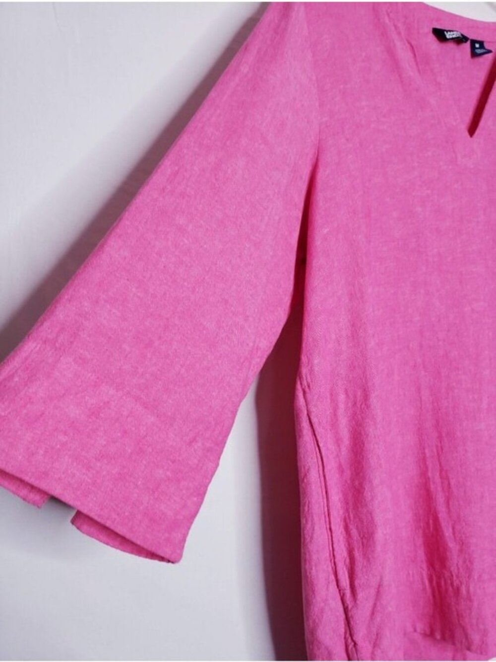 Lands End Pink Linen Blend Tunic V-Neck Pullover Blouse Top Women's Size Medium - Picture 2 of 8
